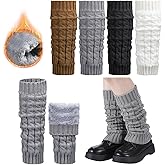 Geyoga 4 Pairs Wome Winter Fleece Lined Leg Warmers Knit Warm Long Leg Knit Thick Boot Socks for Skating Walking