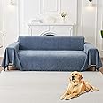 HAOMAIJIA Non Slip Couch Cover Sofa Covers for 3 Cushion Couch Washable sectional Couch Covers for Dogs pet Furniture Protector Couch Cover Blanket for Living Room (Blue, 91"x134")
