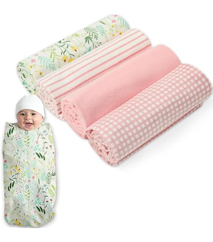 Luvable Friends Baby Girl Cotton Flannel Receiving Blankets – Bird Pattern (7-Pack)