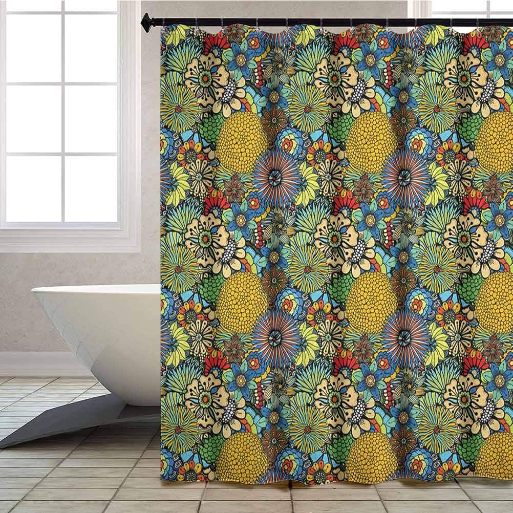 Shower Curtain Set, Whimsical Florist Pattern with Doodle Funny Plants