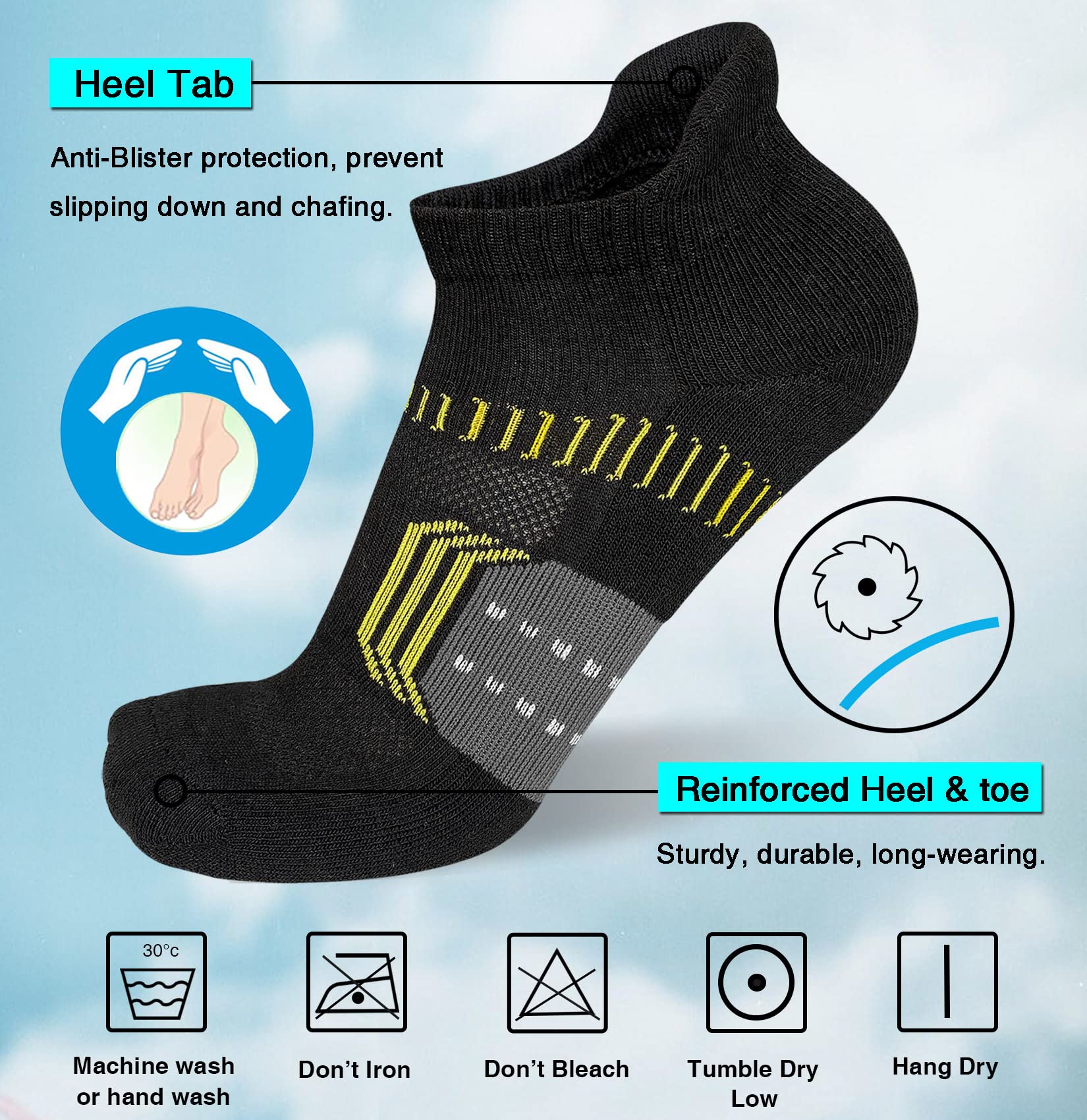 suaskk Womens Athletic Cushioned Anti-Blister Comfort Running Ankle Socks 5 Pairs