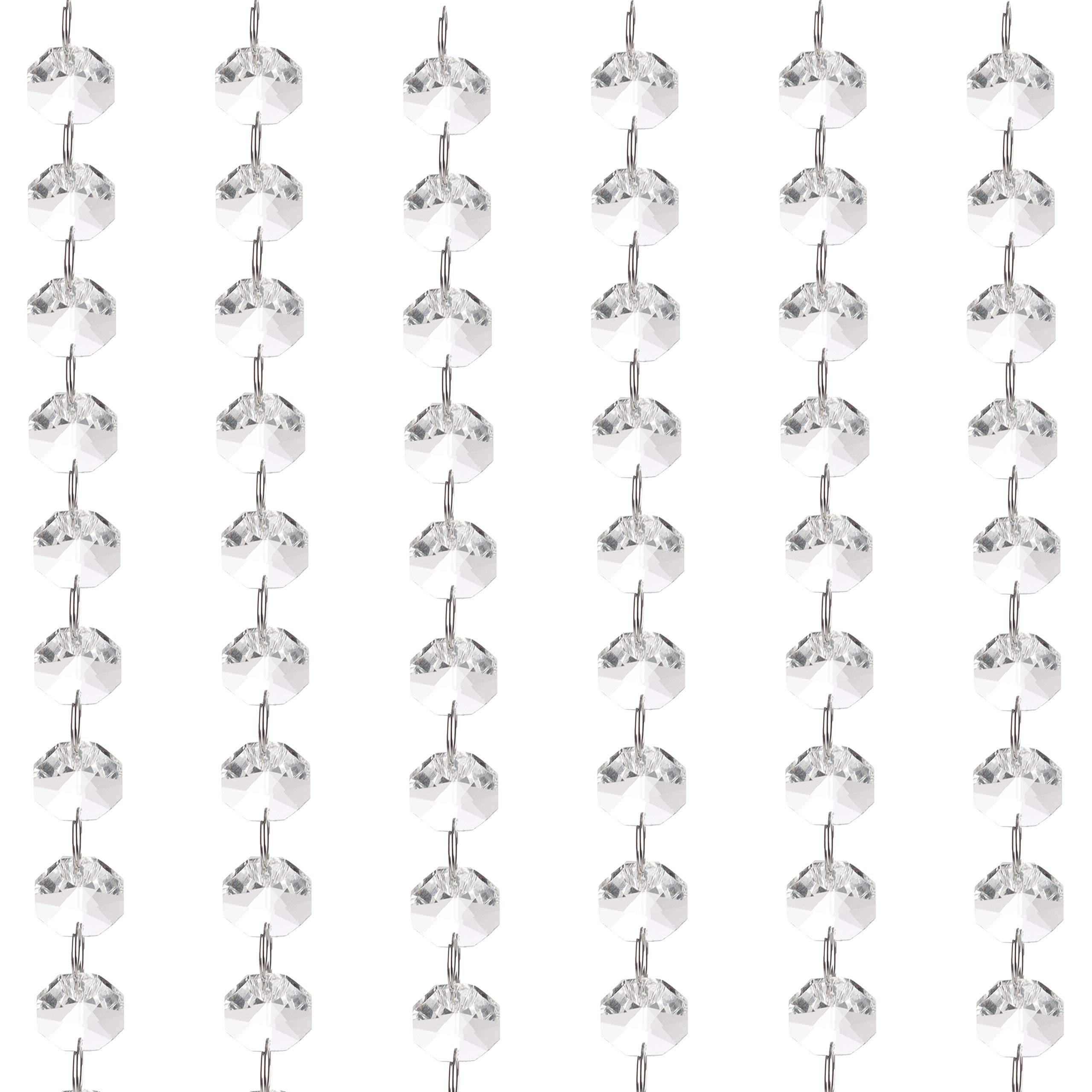 Belle Vous Clear Glass Crystal Chandelier Bead Chain Garland (6 Pack) - 1m/3.28 ft Garland Strands with 1.5cm Octagon Beads - for DIY Craft, Wedding/Christmas/Party Decorations, Jewellery and Lamps