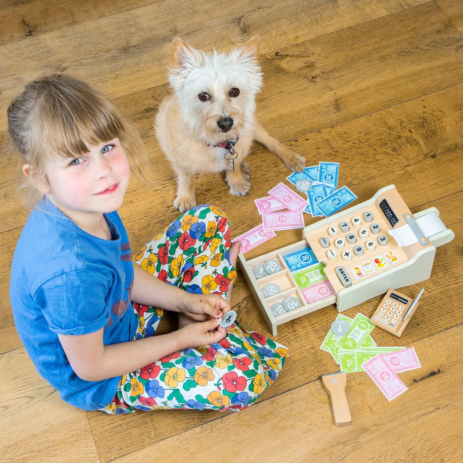 Woet® White Wooden Toy Cash Register for Kids, Pretend Play Shop Toy with Scanner and Card Reader, Role Play Checkout Set - Image 4