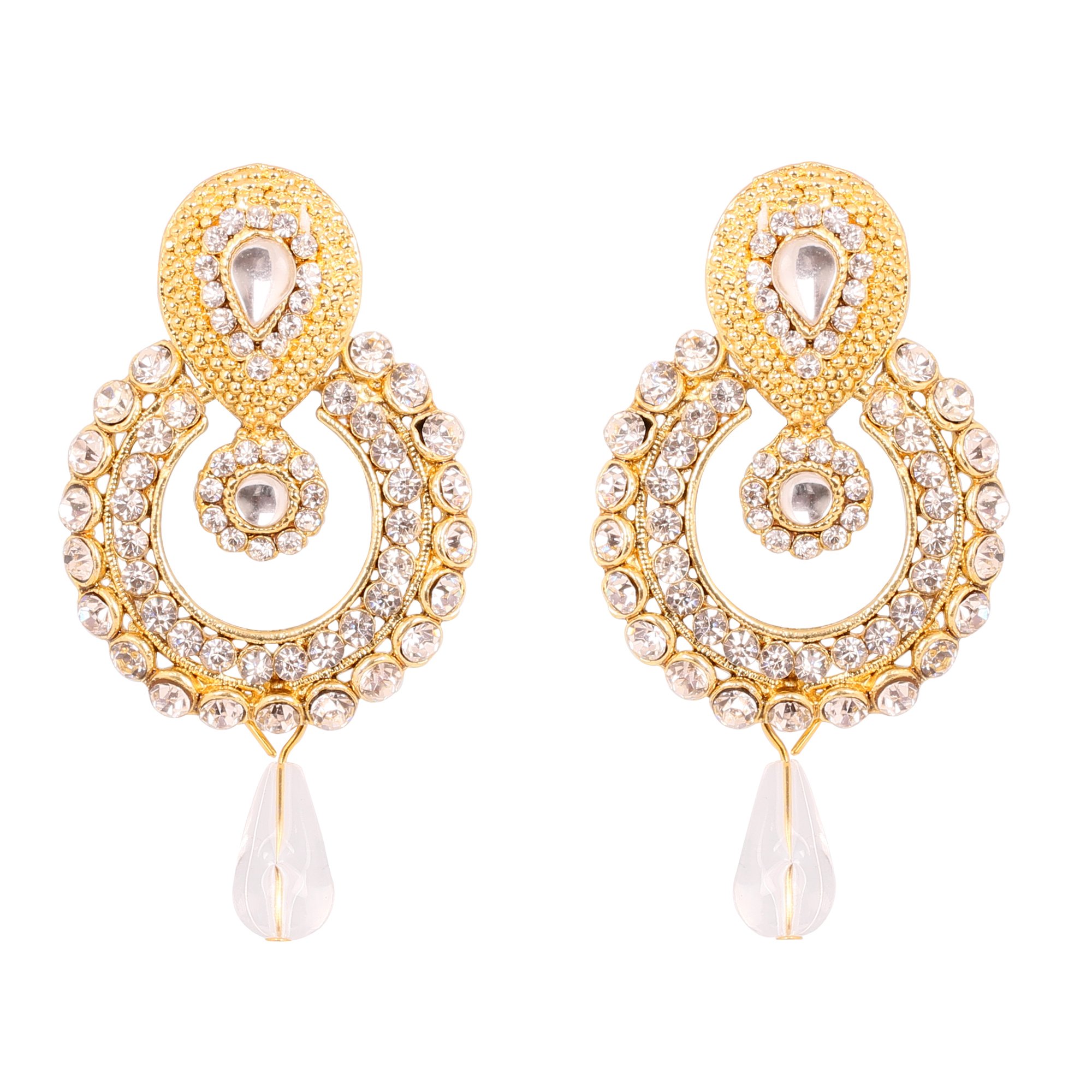Touchstone Indian bollywood old polki Kundan look jewelry pretty design earrings in antique gold tone