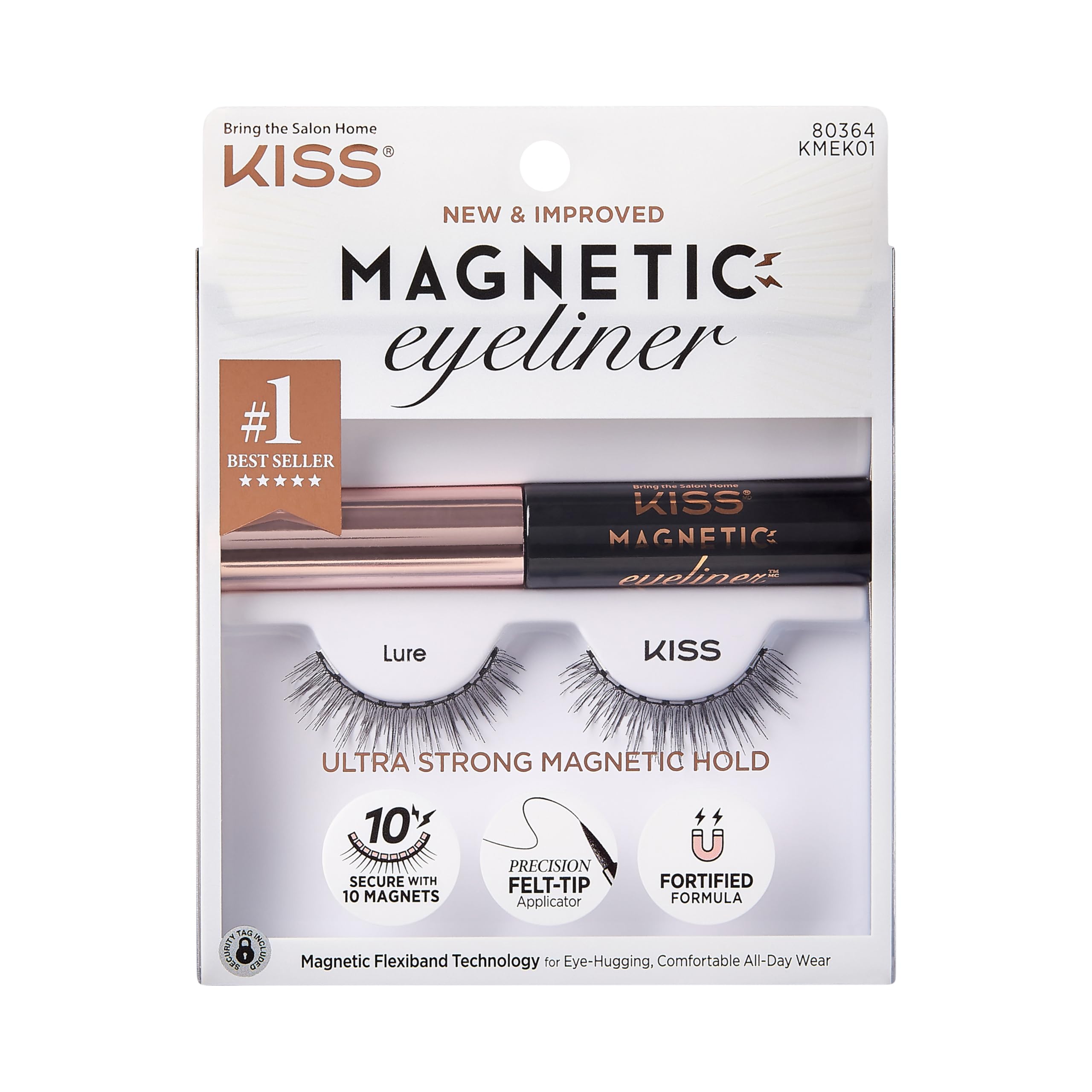 KISS Magnetic Lash Collection Eyeliner & Lash Kit 1 Pair of False Eyelashes and Magnetic Eyeliner, Lure, Reusable Synthetic False Eyelashes With 5 Double Strength Magnets