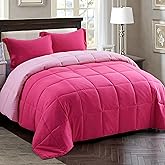 HIG 3pc Pink Queen Size Comforter Set - All Season Reversible Down Alternative Bedding Comforter Set - Quilted Duvet Insert with Corner Tabs - Box Stitched Blanket - Breathable, Soft, Fluffy