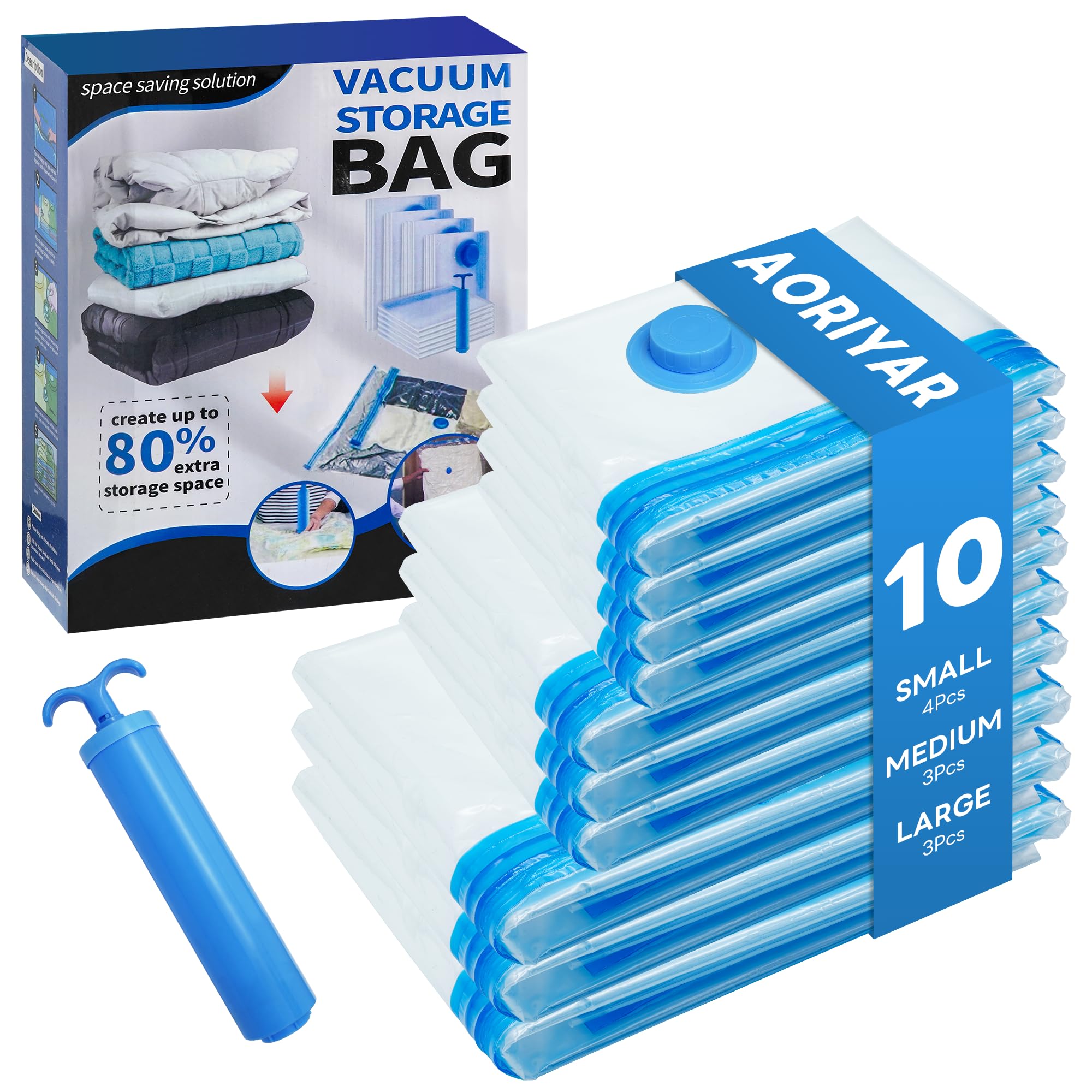 Photo 1 of 10 Pack Vacuum Storage Bags - Large Space Clothes Storage Travel Bag Hand Pump, No Leakage Compression Plastic Storage Bins Bags Travel Clothing, Vacuum Bag for Blankets Comforters Pillows