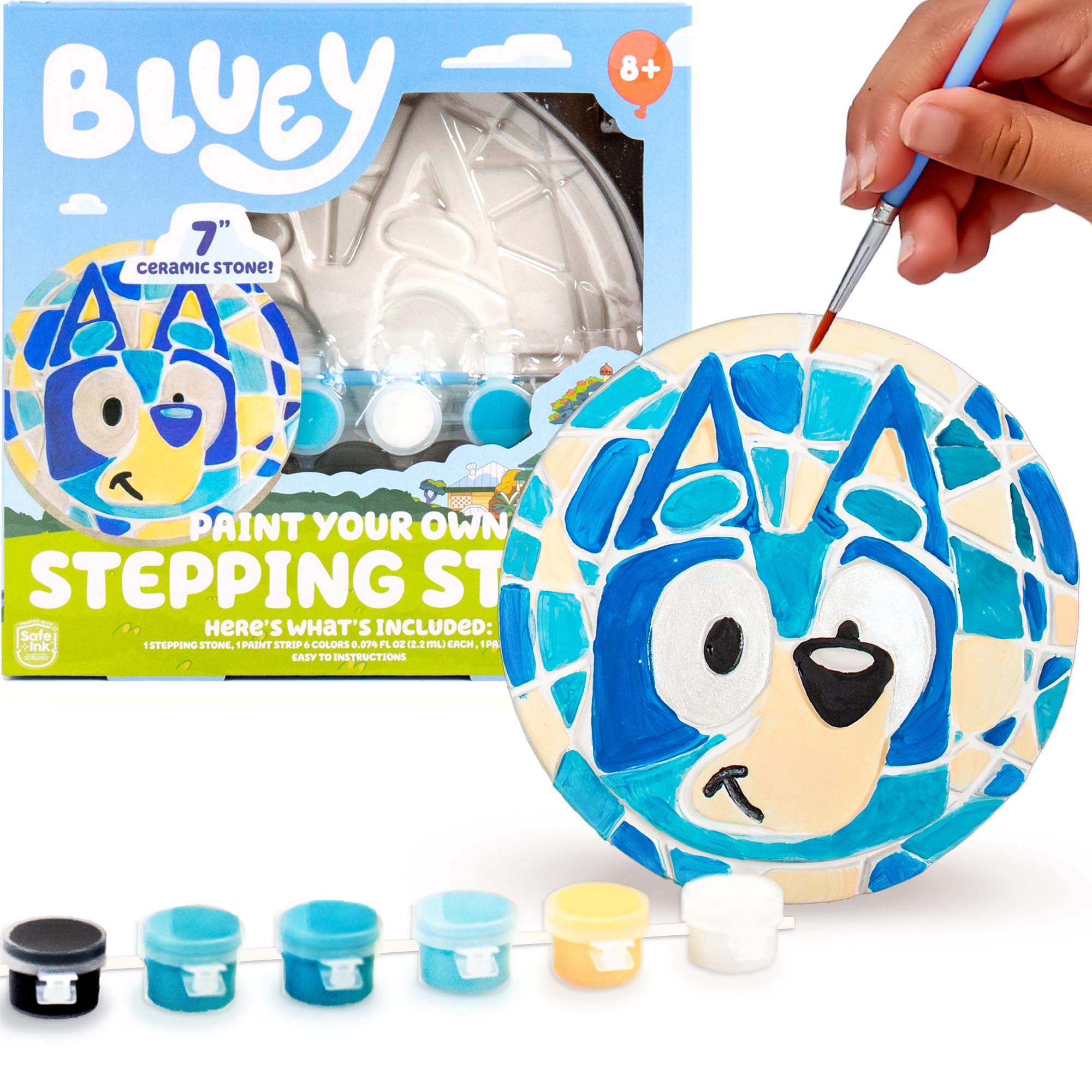 Bluey Paint Your Own Stepping Stone, Design 7 DIY Stone Art, Fun Kit for Kids, Less Mess Paintable Stones Art Set, Great Summer Activity Kids Ages 8, 9, 10, 11