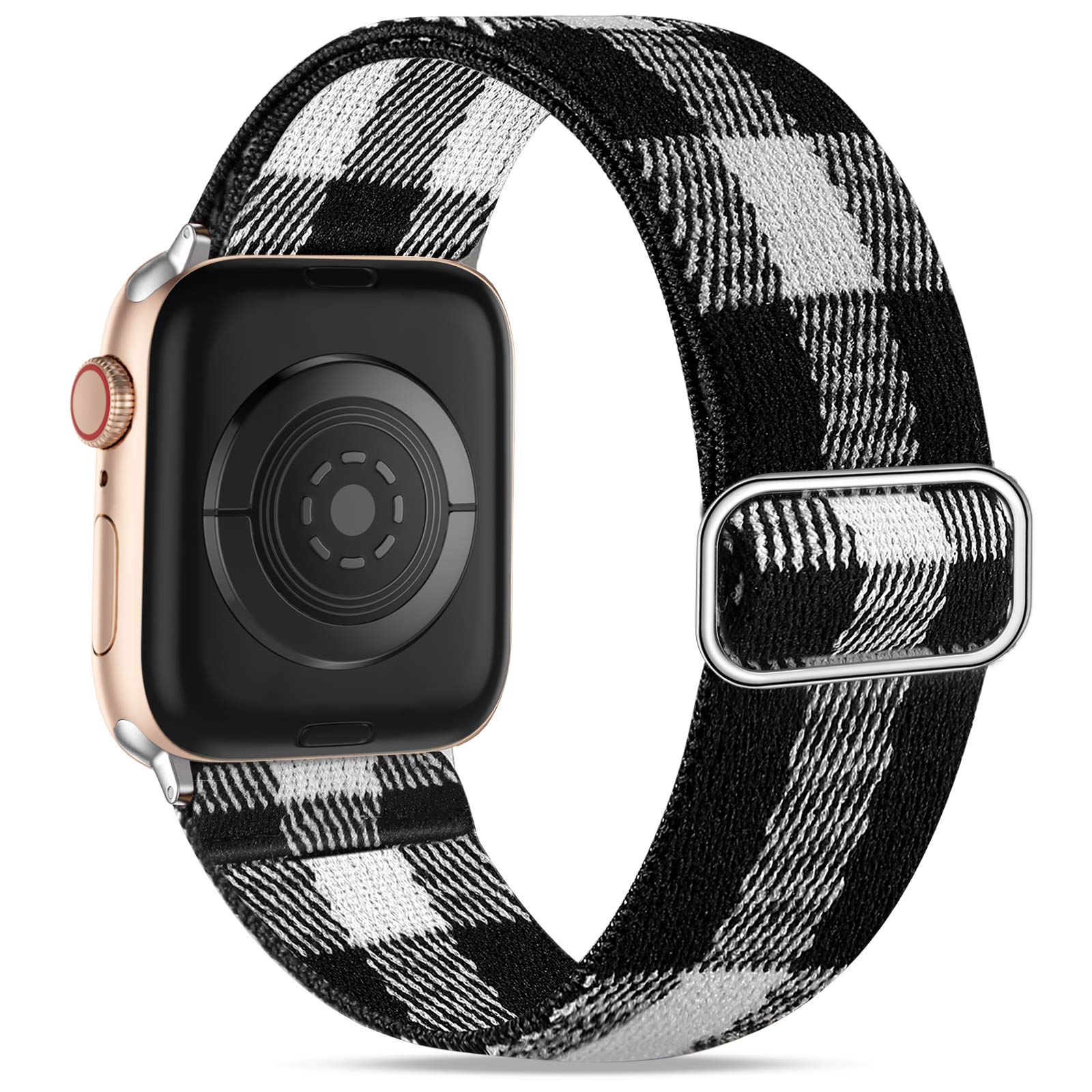 Wepro Strap Compatible with Apple Watch 44mm 42mm 45mm 46mm 49mm, Stretchy Adjustable Nylon Stylish Replacement Strap for Apple Watch SE/Ultra/iWatch Series 10 9 8 7 6 5 4 3 2 1, Black White