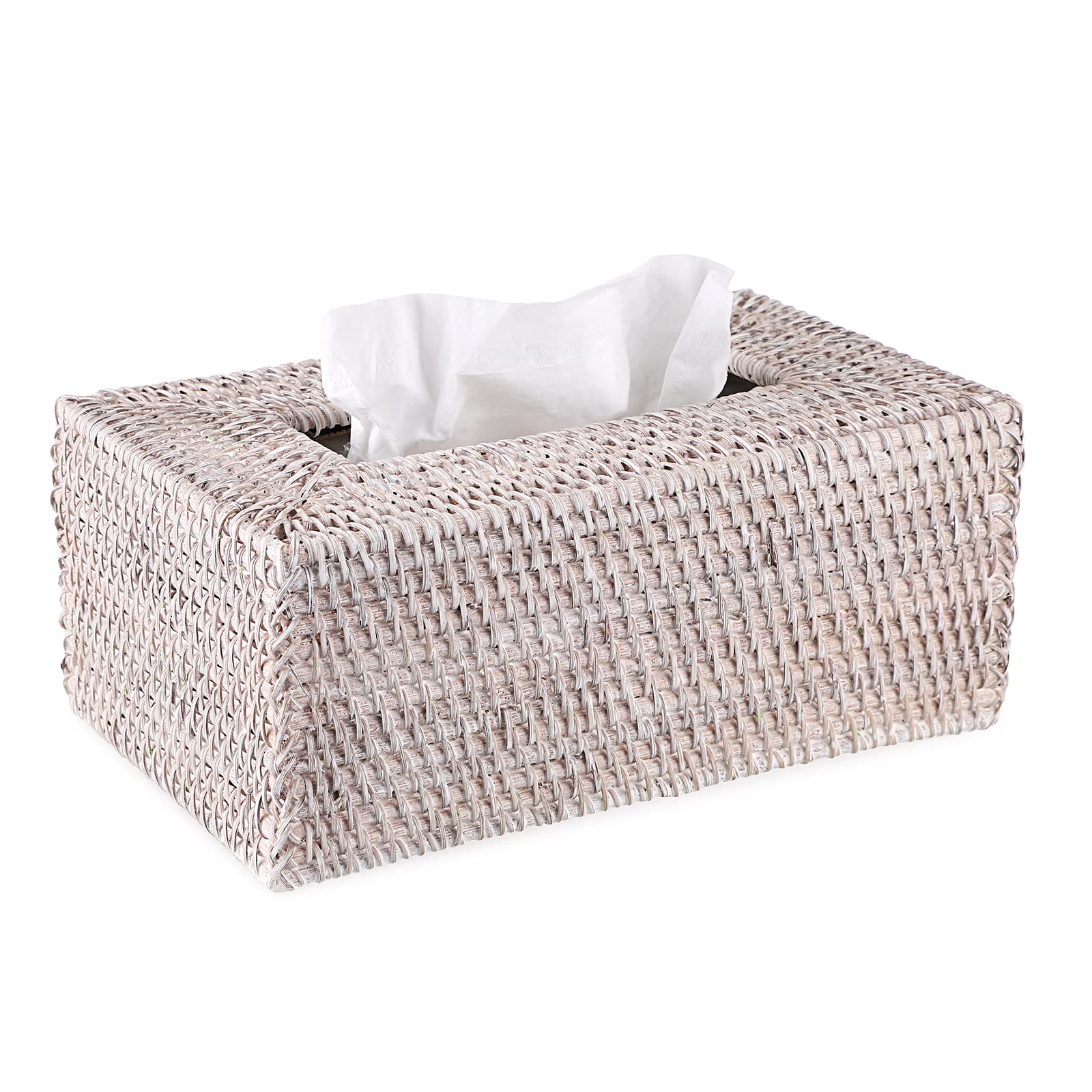 Photo 1 of Sumnacon Tissue Box Cover Rectangle Tissue Box Rattan Tissue Box Holder,Wicker Decorative Tissue Holder for Bathroom Toilet Living Room Kitchen Office Table Desk, Whitewash