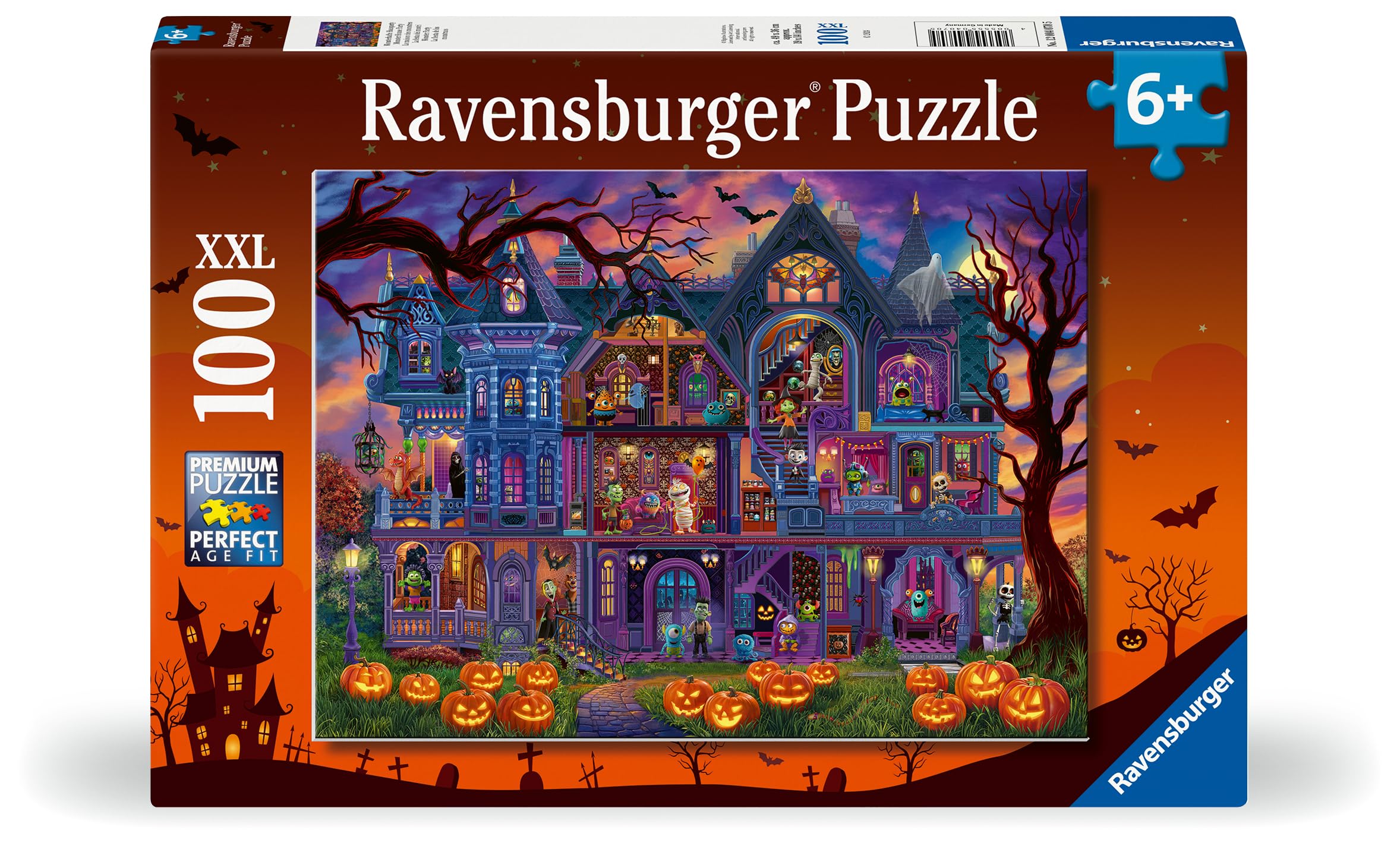 Ravensburger Monster House Party 100 Piece XXL Halloween Puzzle for Kids - Every Piece is Unique, Pieces Fit Together Perfectly