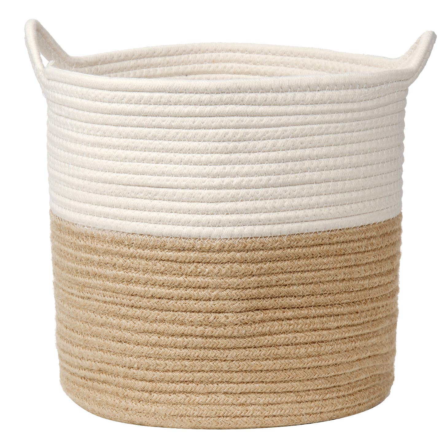 Briful Cotton Rope Storage Basket 30cmx30cm Foldable Laundry Basket Woven Baskets with Handle Washing Hamper Basket for Toys Blankets Sundries Crafts, Brown