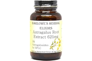 Barlowe's Herbal Elixirs Astragalus Extract 5% Astragalosides - 60 625mg VegiCaps - Stearate Free, Glass Bottle!