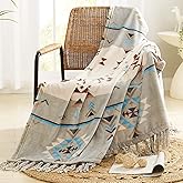 CASAAGUSTO Boho Throw Blanket - Green and Beige Decorative Blankets with Tassel, Printed Flannel Bohemian Blanket for Chair, Bed, Sofa, Couch(50 * 60, Green and Beige)