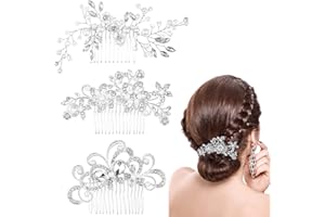 KLEBREIS 3 Pcs Crystal Bridal Wedding Hair Comb, Bride Hair Accessories Hair Accessories for Women Wedding Silver Wedding Hai