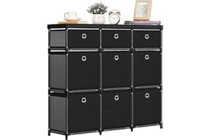 HAITRAL 9 Cube Storage Organizer, Fabric Storage Chest Drawers Organizer Unit for Closet, Easy Assembly Clothes Closet Dresser for Bedroom,Dorm,Hallway, Storage Bins (Black)