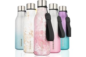 BJPKPK Insulated Water Bottles, 18oz Stainless Steel Metal Water Bottle with Strap, BPA Free Leak Proof Thermos, Mugs, Flasks, Reusable Water Bottle for Sports& Travel, Blossom