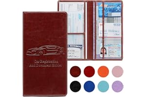 Peisicne Car Registration and Insurance Card Holder for Women Men, Dark Brown Glove Box Paperwork Organizer with Magnetic Buc