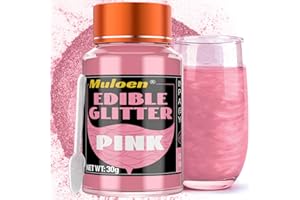 MULOEN Pink Edible Glitter - 30 Grams 100% Edible Glitter for Drinks, Cake Decorating Supplies, Cookie Decorating Supplies, Strawberries, Cookie, Cocktails, Chocolate, etc. Luster Dust Edible