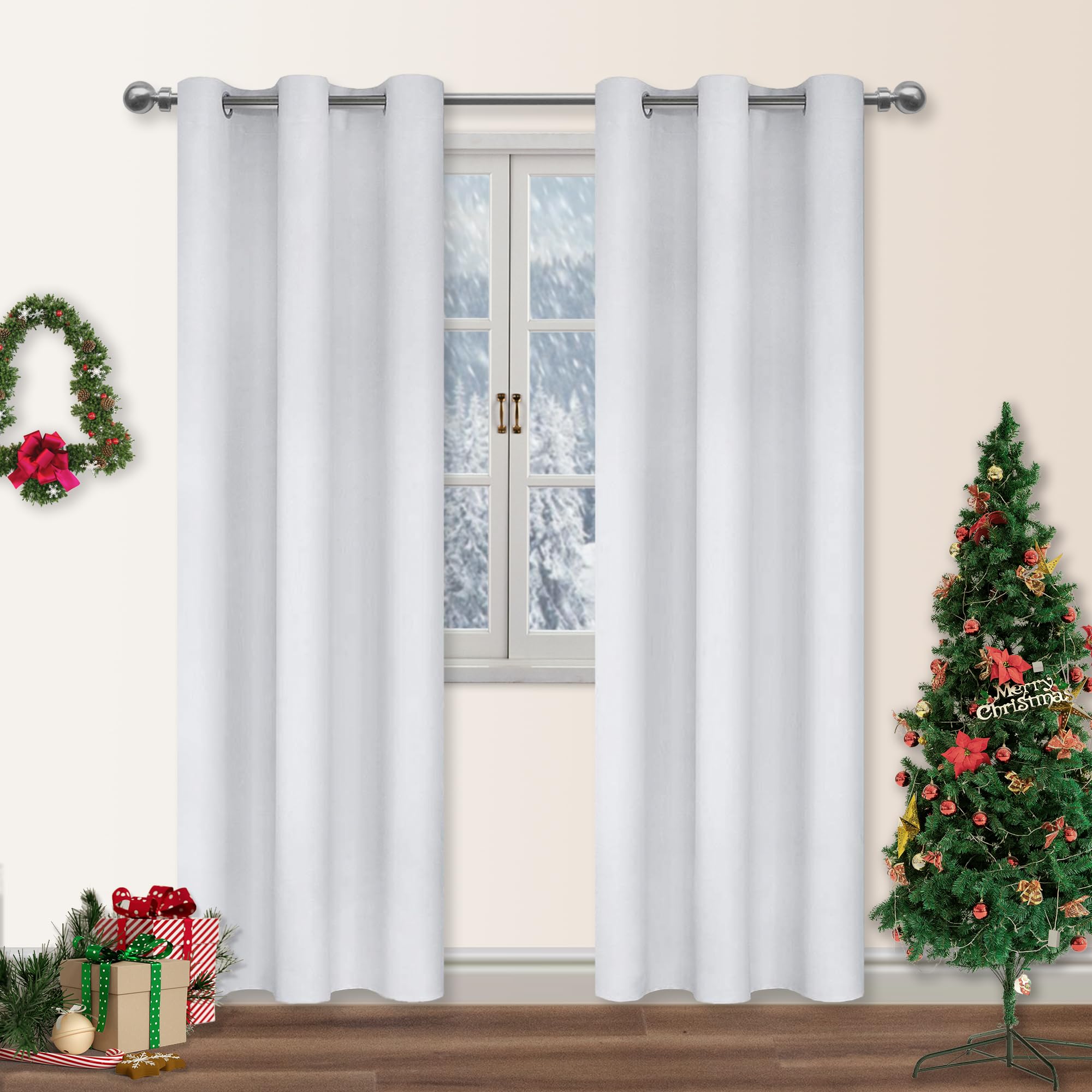 DWCN Curtains White Curtains for Living Room Blackout Curtain Eyelet Bedroom Curtain 46 x 90 Inch 2 Panels — image 1