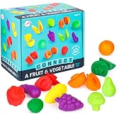 Playkidiz Play Fruits and Vegetables - Matching Color &amp; Shape Toy, Sorting Toy for Kids, Educational and Motor Skills Development 12 Shapes Snap Toys for Toddlers, Ages 3+