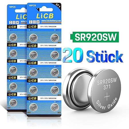 LiCB 20 Stück SR920SW Batterien Knopfzellen, AG6 Batterien LR920 SR 920SW 1,5V Uhrenbatterie