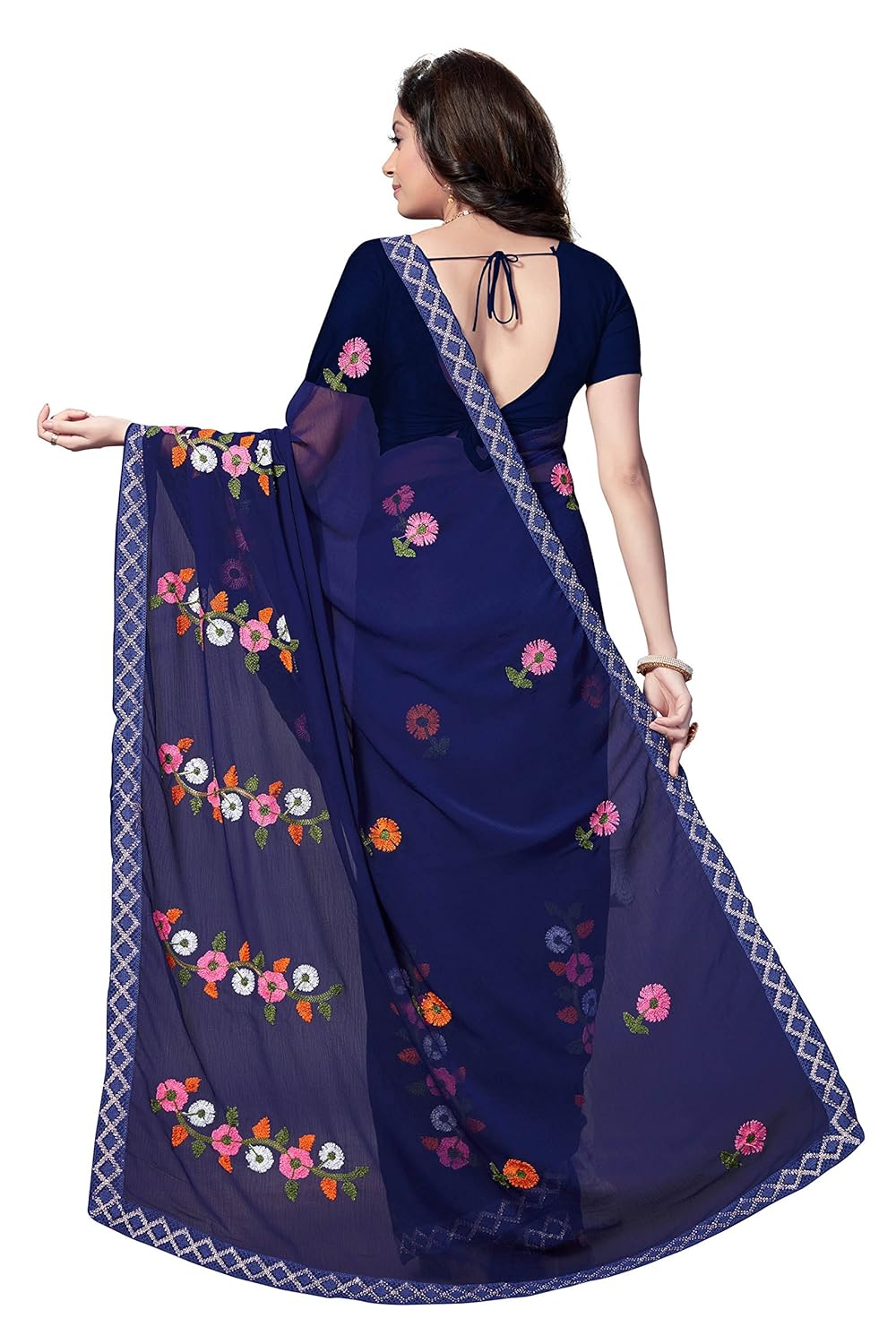 rani saahiba embroidered chiffon saree with blouse