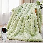 Anysay Heated Blanket Throw with 1/2/4/6/8 Hours Auto-Off 10 Heat Level, 72'' * 84'' Cozy Faux Rabbit Fur Bubble Electric Blanket with Overheat Protection(Tie-Dye Green)