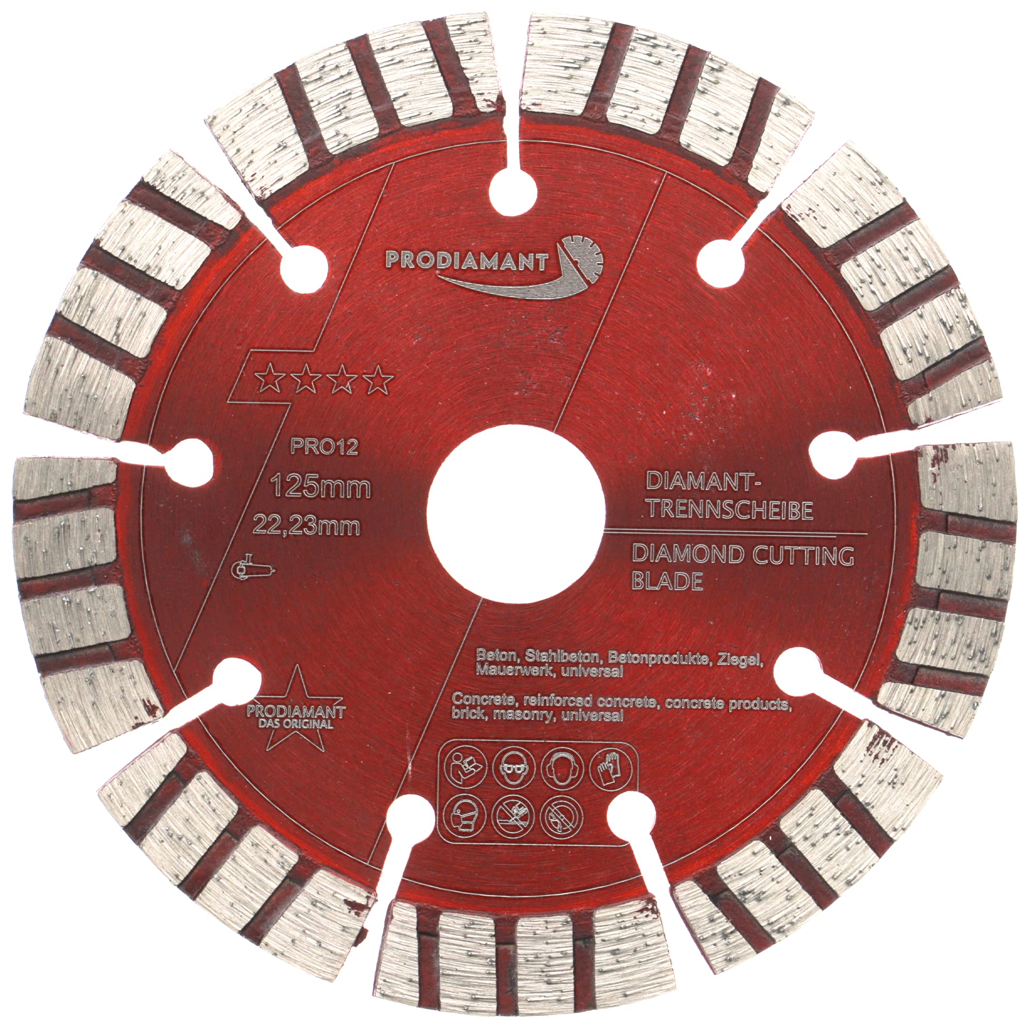 PRODIAMANT Premium diamond cutting disc, concrete 125 mm 5 inch x 22,23 mm, diamond saw blade 125mm, segment height 12mm