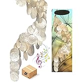 Bellaa 24537 Wind Chimes Outdoor, Garden Decorations, Musical, Indoor/Outside Windchimes, Beach, Ocean Breeze, Gifts for Mom, Gift for All Occasions, Capiz Sea Glass Shells Wood 27 inch White Gold