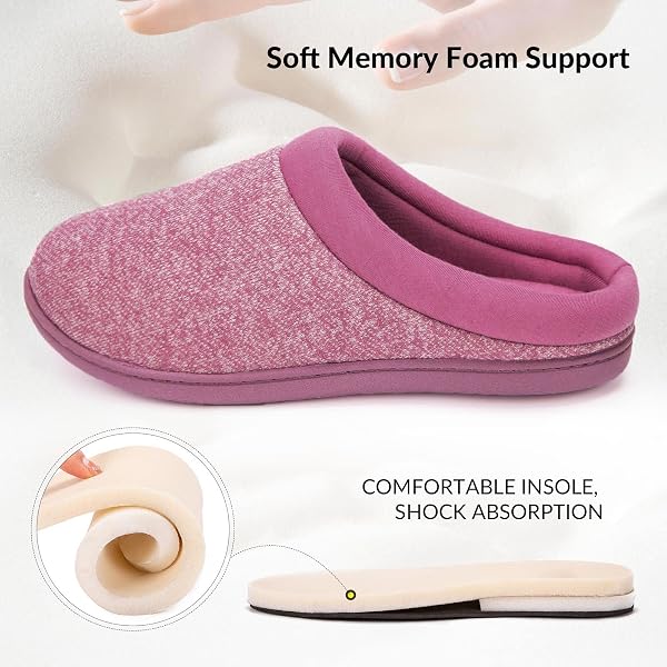 HOMETOP WOMEN’S KNIT MEMORY FOAM SLIPPERS WARM SOFT HOUSE SHOES WITH ANTI-SLIP SOLE (7-8, FUSHCIA)