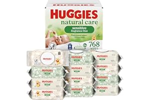 Huggies Natural Care Sensitive Baby Wipes, Unscented, Hypoallergenic, 99% Purified Water, 12 Flip-Top Packs (768 Wipes Total)
