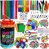 MOISO Mega Kids Crafts and Art Supplies Jar Kit - 550+ Piece Set - Make Bracelets and Necklaces - Plus Glitter Glue, Construc
