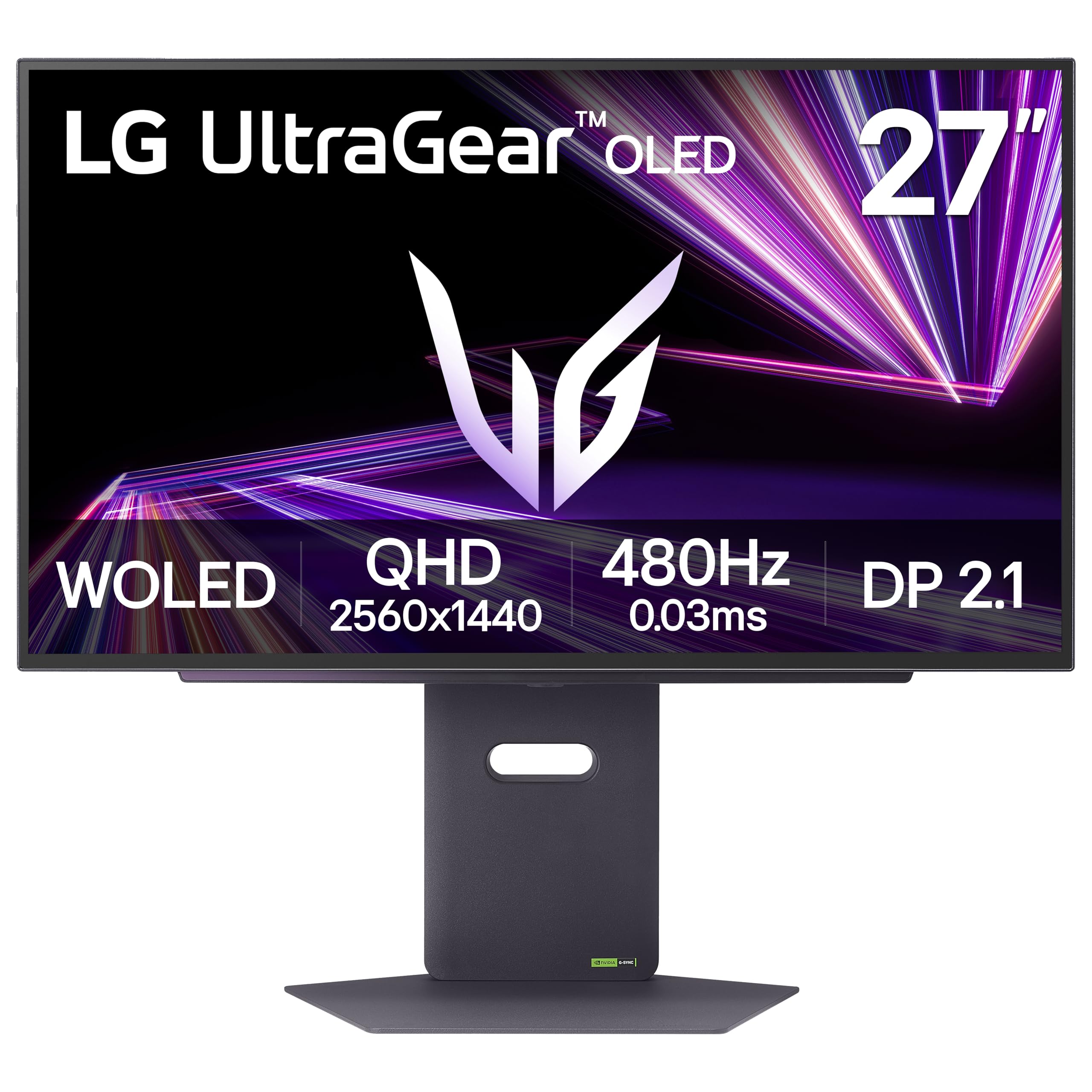 LG 27GX790A-B Monitor para juegos Ultragear OLED de 27 pulgadas QHD 1440p 480 Hz, 0,03 ms, DisplayPort 2.1, True Black 400, NVIDIA G-Sync, AMD FreeSync Premium Pro, HDMI, USB, soporte de inclinación/altura/giratorio/pivotante, negro