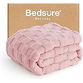 Bedsure GentleSoft Pink Throw Blanket for Couch - Checkered Fleece Blankets Gifts for Women Men Girls, Cute Soft Cozy Throw for Bedroom Home Decor Gifts, 50x60 Inches
