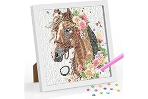 SENQAO Horse Diamond Art Kit for Adults with Frame Art and Crafts for Adults Ages 4-6-8-12 Easy to DIY Diamond Art for Adults and Adult Beginners Home Wall Decoration 7.1x7.1inch