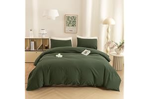 ECOCOTT 3 Pieces Duvet Cover King 100% Washed Cotton 1 Duvet Cover with Zipper and 2 Pillowcases, Ultra Soft and Easy Care Breathable Cozy Simple Style Bedding Set (Avocado Green)