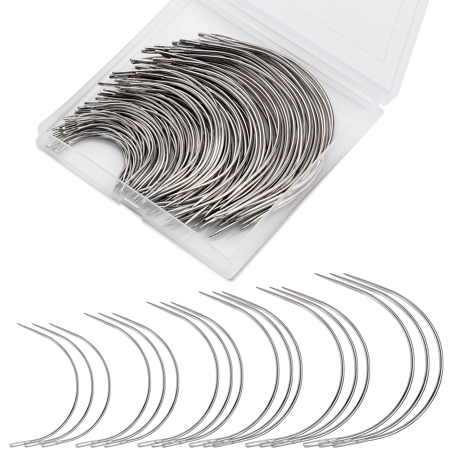 120 PCS Curved Needle Set, 2.5" to 6" Curved Hand Sewing Needles, Needles for Sewing, Curved Needle for Wig Making DIY and Hand Sewing Upholstery Carpet Leather Canvas Repair