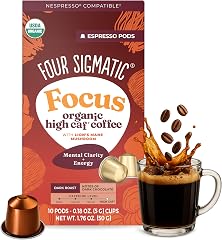 Four Sigmatic Focus High Caffeine Coffee Pods Compatible with Nespresso Original | Organic Dark Roast Espresso with Added Foc