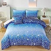 RYNGHIPY 6Pcs Gradient Aqua Blue Navy Ombre Comforter Sets with Sheets Pillowcases, Twin Size Sparkle Glitter Design Comforter Bedding Collections for Kids Boys and Girls