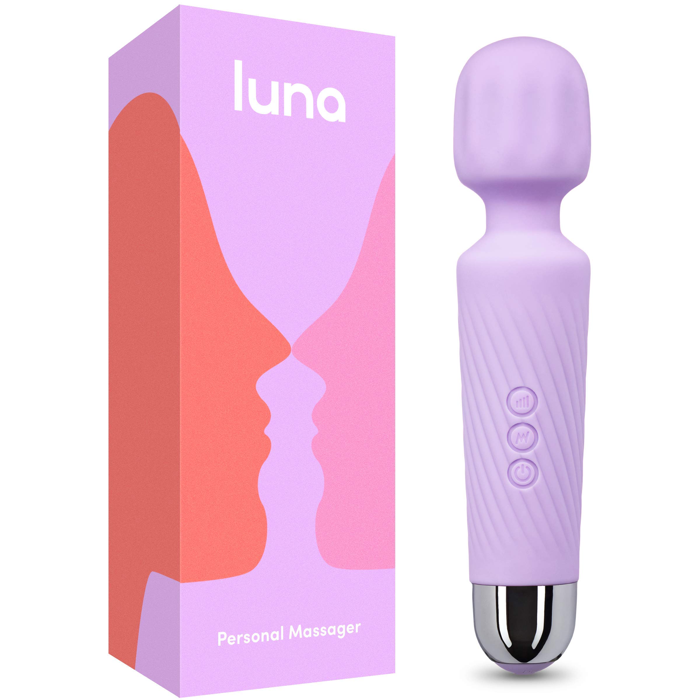 Luna Rechargeable Personal Wand Massager - Quiet & Waterproof - 20 Patterns & 8 Speeds - Travel Bag Included - Men & Women - Perfect for Tension Relief, Muscle, Back, Soreness, Recovery - Purple