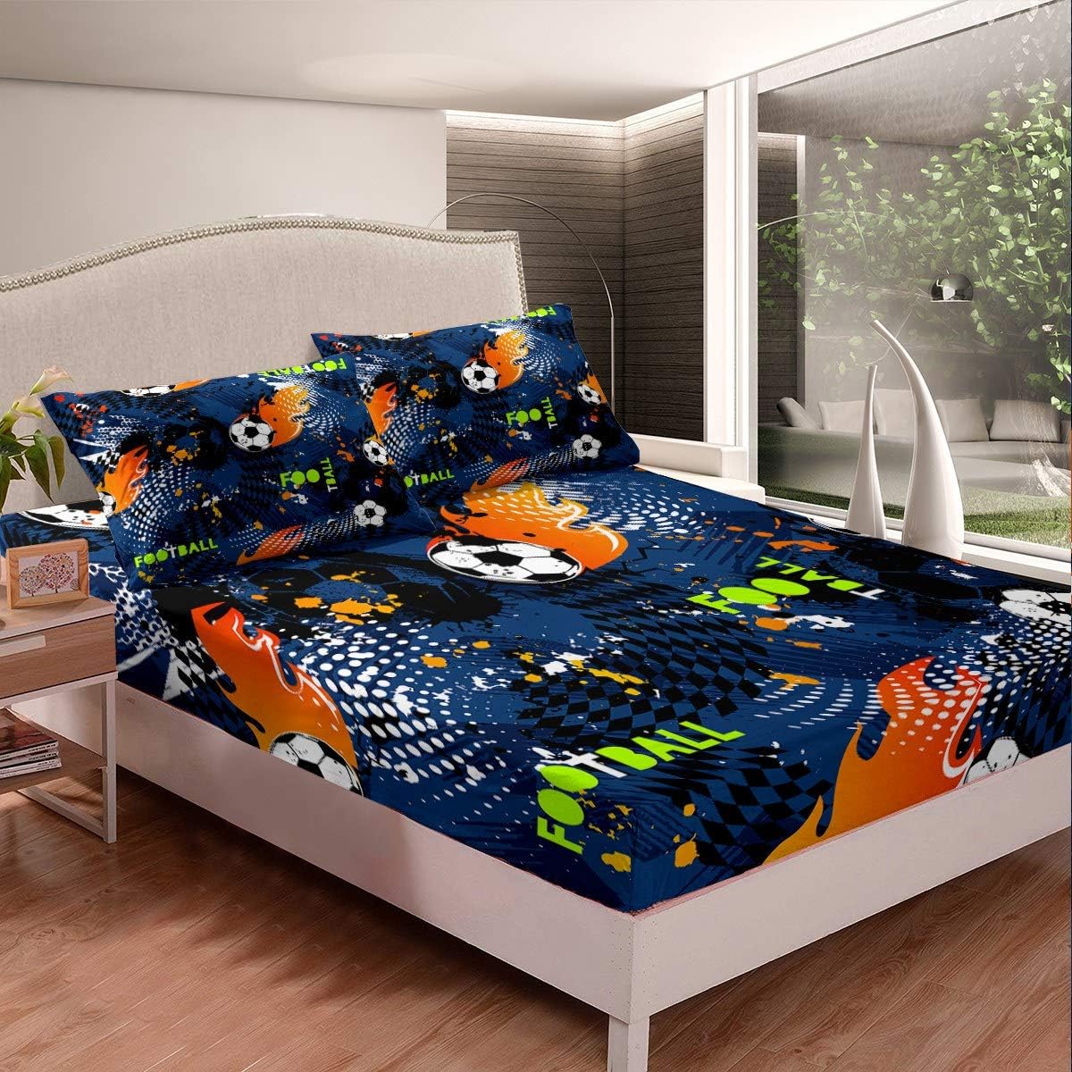 Feelyou Boys Fitted Sheet Football Bed Sheet Set Sports