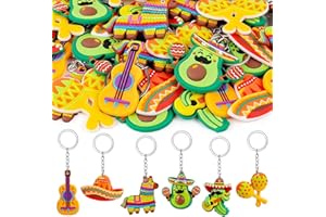 ALDMIO 30Pcs Mexican Keychains, Cinco De Mayo Party Favors Donkey Maraca Sombrero Guitar Cactus Keychains