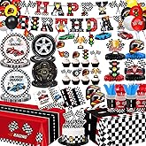 Race Car Birthday Party Decorations Cars Birthday Decorations - Plates, Napkins, Cups, Banner, Hanging Swirls, Tablecloths, Balloons, Honeycomb Centerpieces for Boys Car Decorations, Serves 24