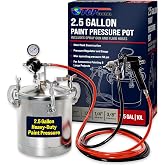 TCP Global 2.5 Gallon (10 Liter) Heavy Duty Steel Pressure Pot Paint Tank | Clamp on Lid, Regulator, Gauge, Spray Gun, and 10 Foot Hose Assembly - Pressure Pot for Epoxy Resin, Painting, &amp; Autobody