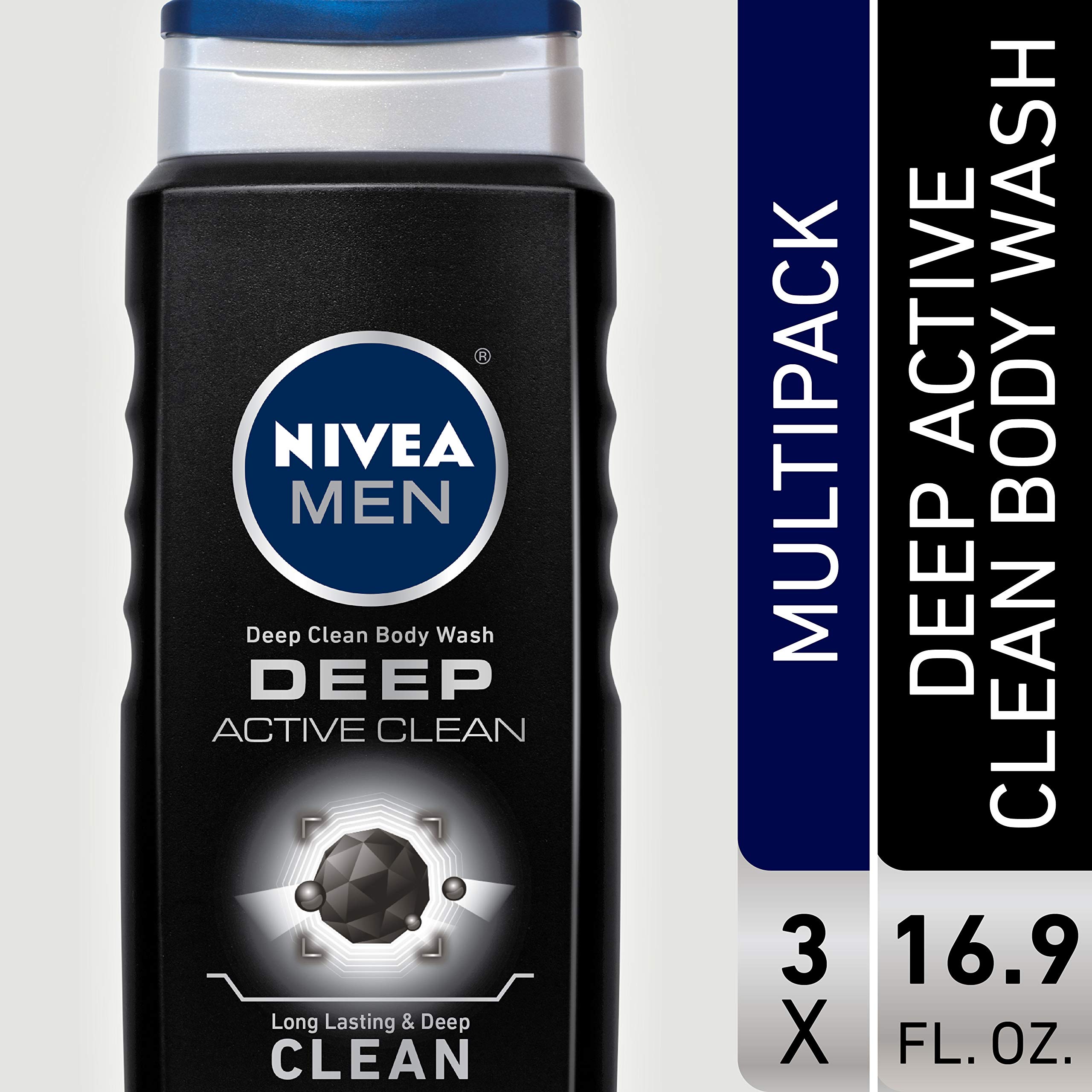 NIVEA Men Active Clean Body Wash, Natural Charcoal, 16.9 Fluid Ounce
