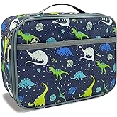 Kulle Dinosaur Lunch Box for Kids, Insulated Lunch Bag for Boys, Large Capacity Thermal Tote for School, Office, Daycare - Dinosaur Planet Design, Washable & Leakproof