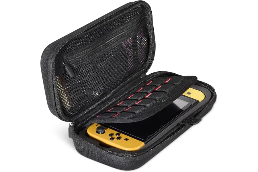 Amazon Basics Universal Nintendo Switch Case with 12 Game Card Slots, Fits Switch OLED and Switch 2, Black, 1-Pack