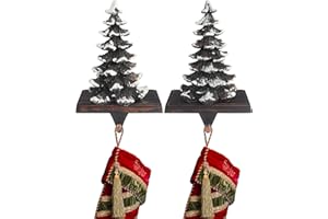 JUSTOTRY 2025 New Christmas Stocking Holders for Mantle Set of 2 Snow Brown Vintage Xmas Tree with Non-Skid Stockings Holders for Fireplace Home Decor Holiday Gifts Christmas Decorations Indoor Supplies