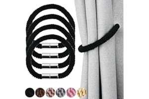 Nieffeiy Curtain Tiebacks Magnetic Elastic Curtain Tie Backs Rope Outdoor Window Treatment Holdbacks Curtain Holders for Drapes (4, Black)